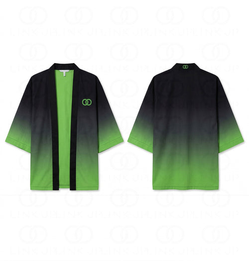 Haori Inversion Vert, veste kimono en coton sergé biologique fabriqué en France