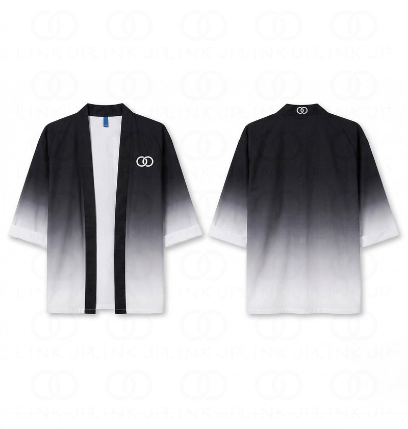 Haori Inversion Noir et Blanc — veste kimono en coton bio